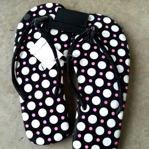 Black Flip Flops Pink and White Polka Dot Size 9